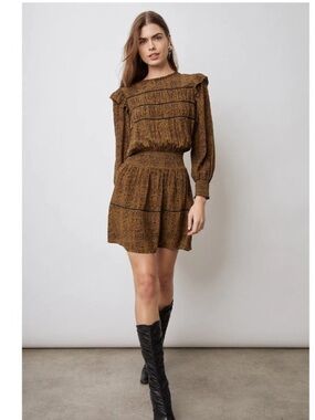 Rails Sepia Python-Print Mini Dress with Smocked Waist